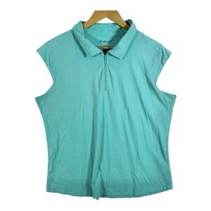 Ibkul Womens XXL  Aqua Polo Top 1/4 Zip Cap Sleeve Active UPF Tennis Pickleball